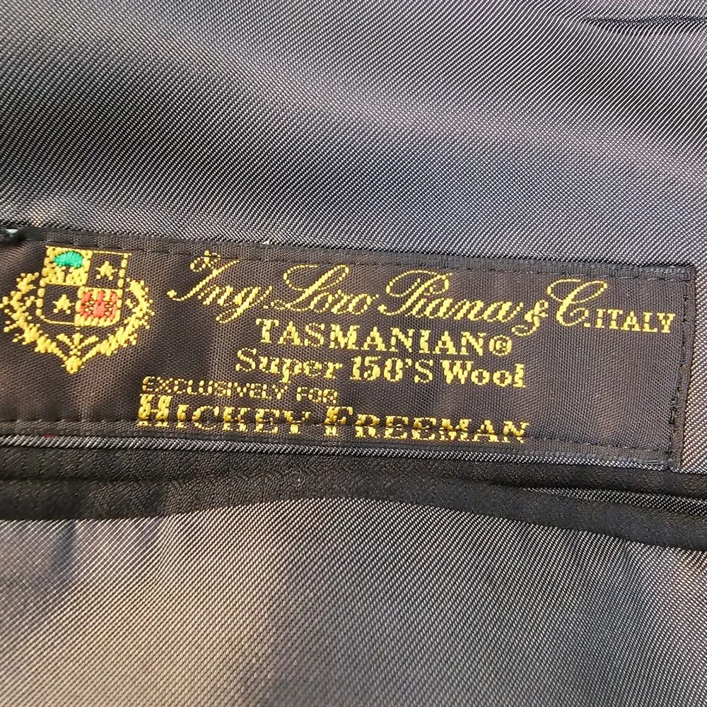 Hickey Freeman Loro Piana Wool Blazer Jacket 48L Black Tasmanian Super 150s Flaw